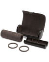 A sleek black leather watch case opened showcasing the Ultrasuede lining, patented watch guards. and a hidden jewelry capsule with 3 compartments.  
