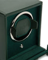 Elegant green leather watch winder by Wolf, designed to effortlessly maintain your watch's functionality.