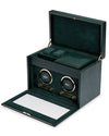 A green double watch winder emphasizing timeless elegance and classic design.
