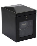 Elegant Wolf watch winder with a leather case, perfect for keeping your single watch wound and ready to wear.