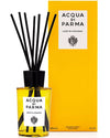 Elegant Acqua Parma reed diffuser in a stylish glass bottle, showcasing a sophisticated home fragrance design.