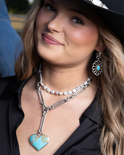 LOVE TOKENS JEWELRY | Blue Ridge Flower Concho Earrings | Silver & Tur ...