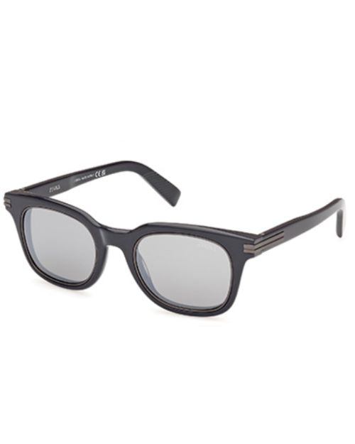 Shiny grey Zegna sunglasses with smoke lenses, showcasing a stylish design for men.