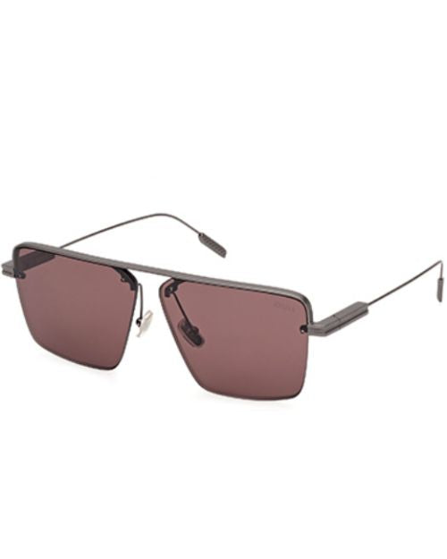 Men's Zegna sunglasses featuring a geometric shape frame in matte antiqued gunmetal and smoke lenses.