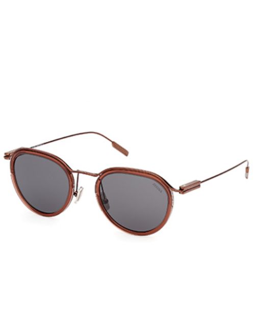 Zegna men's sunglasses featuring a shiny light brown metal frame and brown lenses.