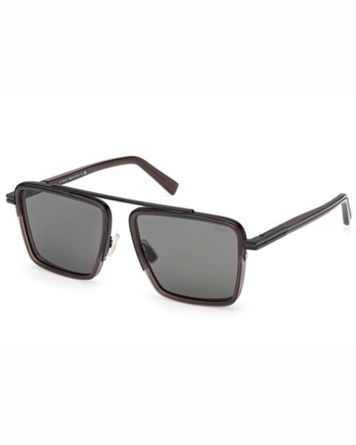 Stylish sunglasses featuring a design in shiny dark brown metal.

