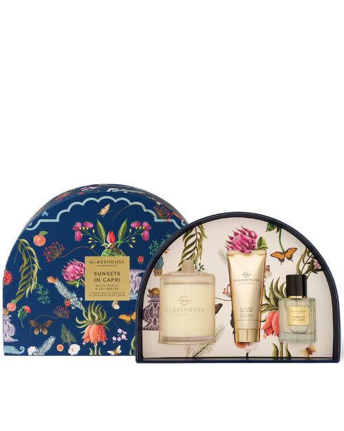 GLASSHOUSE FRAGRANCES | Sunsets in Capri Fragrance Gift Set | White Peach & Sea Breeze