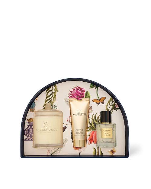 GLASSHOUSE FRAGRANCES | Sunsets in Capri Fragrance Gift Set | White Peach & Sea Breeze