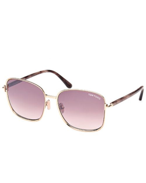 Tom Ford Fern ladies sunglasses featuring a shiny rose gold square frame and gradient lenses.