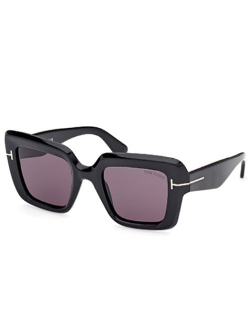 Black Tom Ford sunglasses featuring stylish smoke lenses, showcasing a modern and sophisticated design.