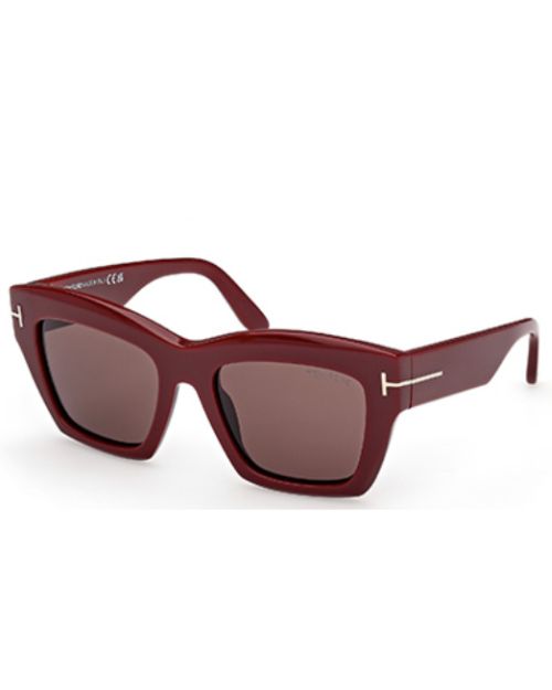 Tom Ford Luna ladies sunglasses in shiny bordeaux, featuring a butterfly shape and brown lenses.