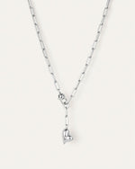 A silver necklace featuring a heart charm, elegantly designed and suitable for various occasions.