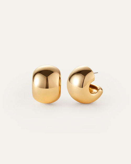 Gold plated round earrings with a smooth finish, elegantly designed for a classic look.