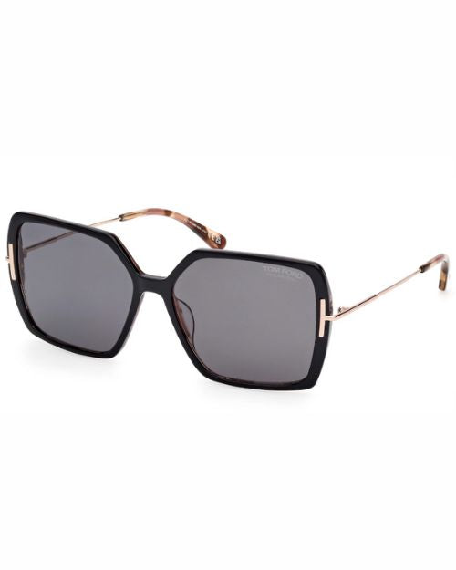 Chic black sunglasses with a gold frame and grey lenses, Dark Havana on the temple tips, ideal for a fashionable accessory.