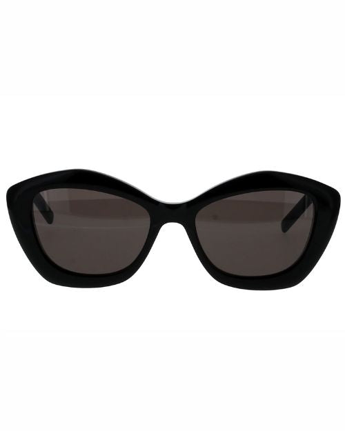 A pair of black cat eye sunglasses, featuring a stylish and bold design.