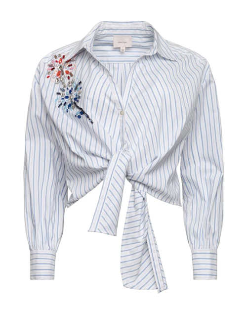 Striped shirt with floral embroidery on a white background