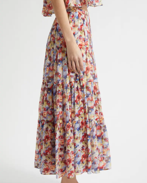 Multicolored floral skirt on a white background