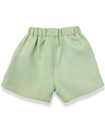 The back of the Doe A Dear Yasmine shorts feature a refined green tweed fabric

