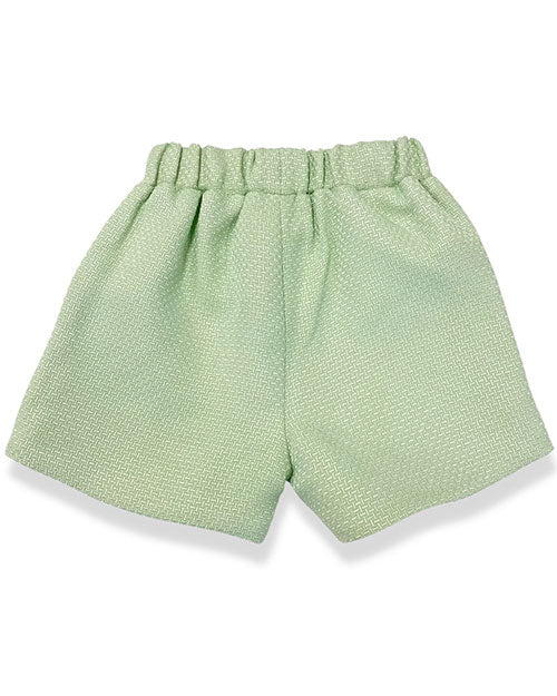 The back of the Doe A Dear Yasmine shorts feature a refined green tweed fabric