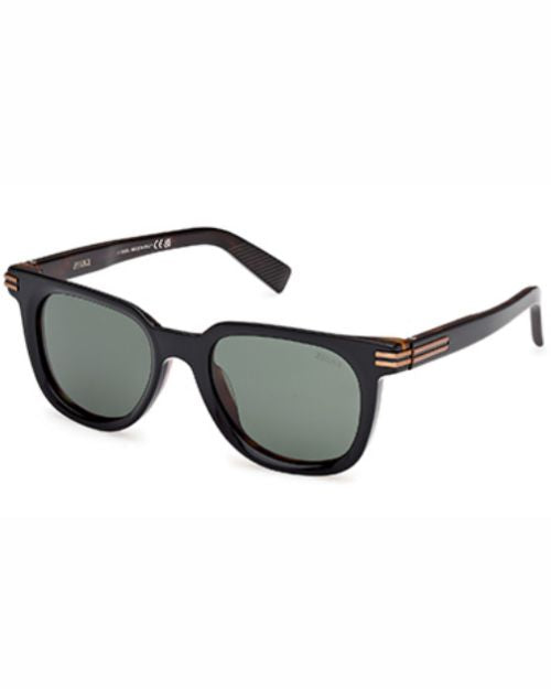  Black sunglasses featuring a stylish gold frame, showcasing a modern and elegant design.