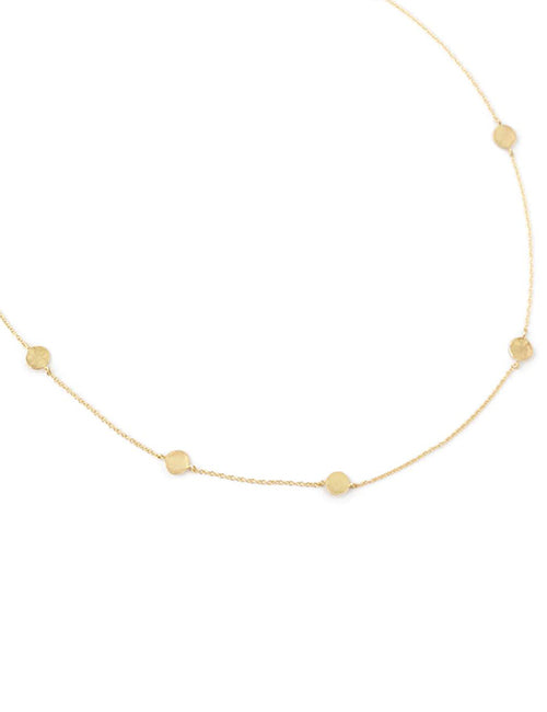 Eight Hammered Gold Disc Necklace on white background.