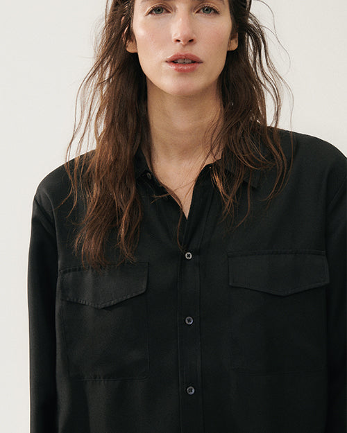 SILK LAUNDRY | Twill Boyfriend Shirt | Black | FINAL SALE