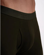 Up-close image of men's black trunks with an elastane waist 
