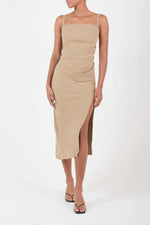 ANEMOS | Nadege Drapped Midi Dress | Taupe