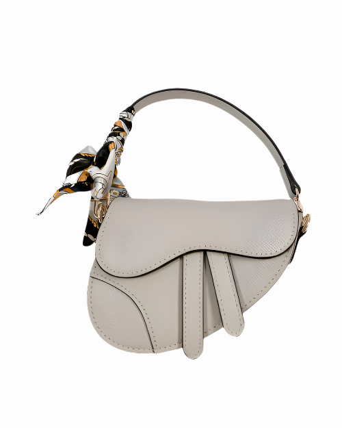 A compact grey leather purse with a slender strap, emphasizing its elegant and simple style.