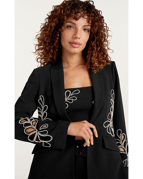 CINQ A SEPT | Rhinestone Paisley Cheyenne Blazer | Black