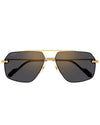Gold sunglasses with grey lenses, showcasing a stylish and modern design.