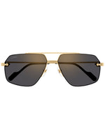 Gold sunglasses with grey lenses, showcasing a stylish and modern design.