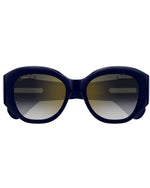  A stylish pair of sunglasses with a blue frame and grey lenses, ideal for adding flair to any outfit.