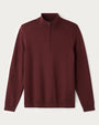 Men's burgundy mock neck quarter-zip knit sweater with long sleeves and ribbed trim