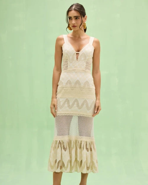 PATBO | Flora Lace Midi Dress | Off White