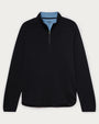 Black textured quarter-zip performance pullover with long sleeves, mock neck collar, and breathable athletic fabric displayed on a light gray background.