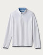 White textured quarter-zip performance pullover with long sleeves, mock neck collar, and lightweight athletic design on a light gray background.