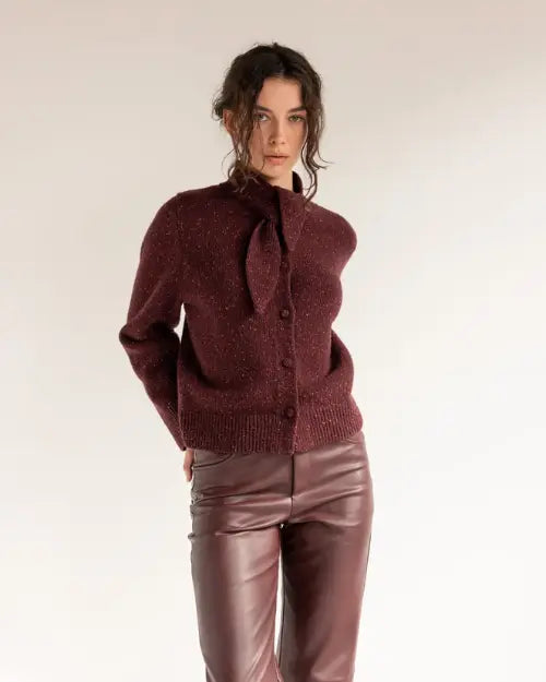 BORN A KENNEDY | Frankie Bow Tie Cardigan | Oxblood & Fleck