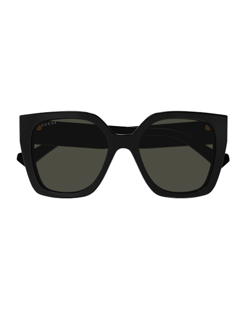 Front view. Oversize square sunglasses in black. White background.