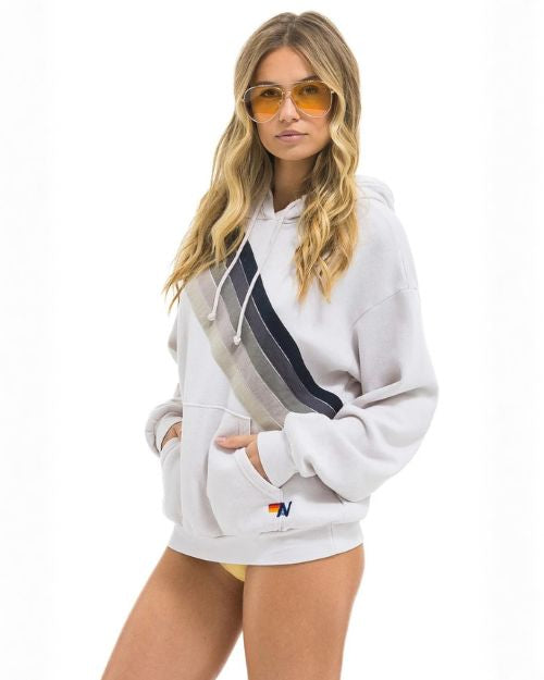 AVIATOR NATION | Cross Stripe Pull Over Hoodie | Dove Grey
