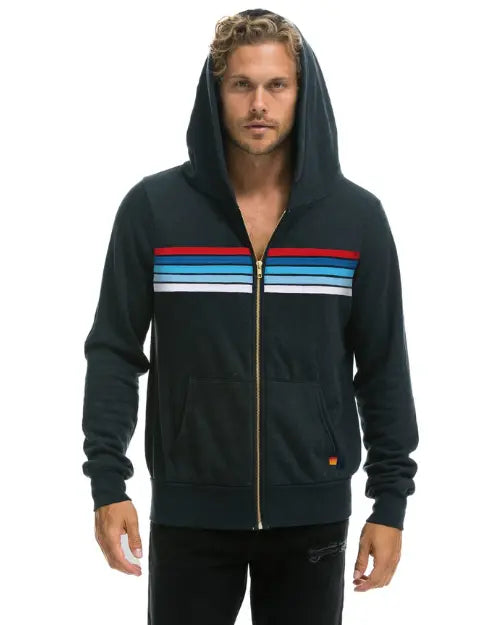 AVIATOR NATION | 5 Stripe America Zip Hoodie | Charcoal