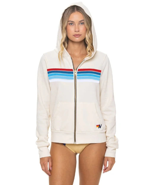 AVIATOR NATION | 5 Stripe America Zip Hoodie | Vintage White