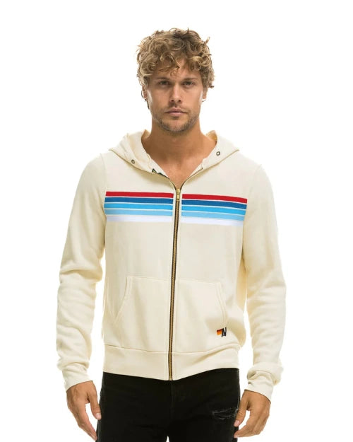 AVIATOR NATION | 5 Stripe America Zip Hoodie | Vintage White