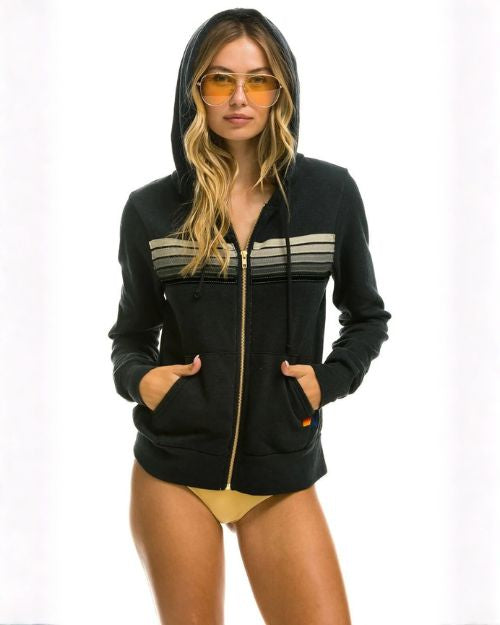 AVIATOR NATION | 5 Stripe-Zip Hoodie | Charcoal and Grey