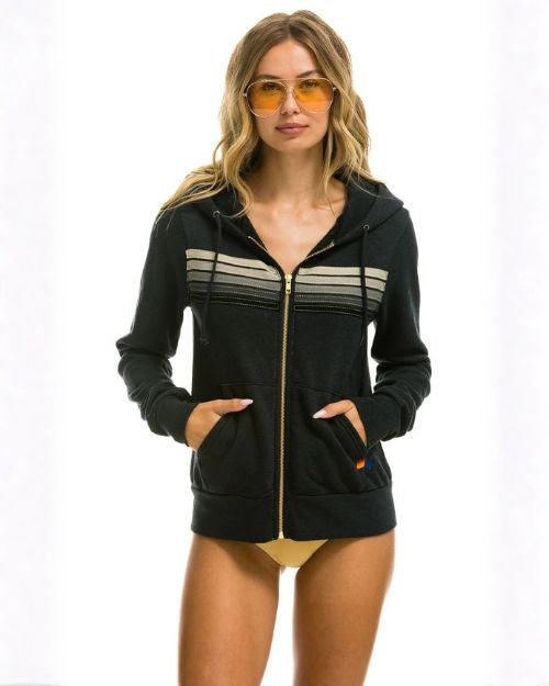 AVIATOR NATION | 5 Stripe-Zip Hoodie | Charcoal and Grey