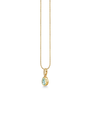 Gold necklace with a teardrop-shaped pendant on a white background
