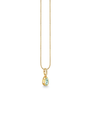 Gold necklace with a teardrop-shaped pendant on a white background