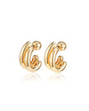 Florence earrings in gold on a white background. One earring gives illusion of two earrings stacked together.