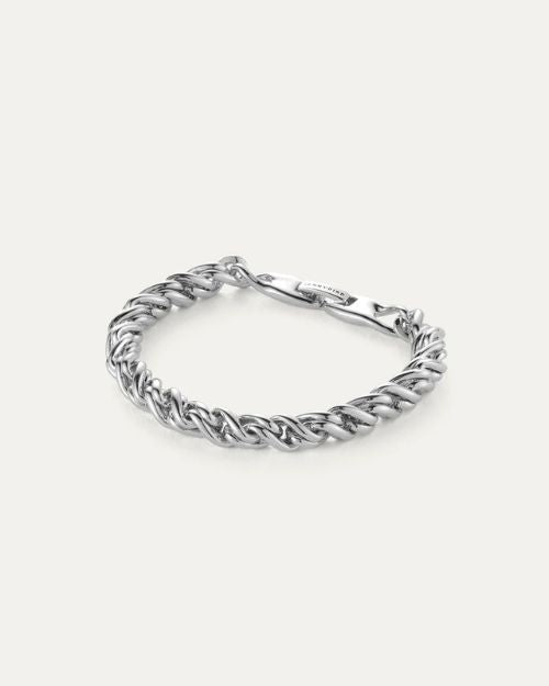 Silver twisty braided bracelet that is closed