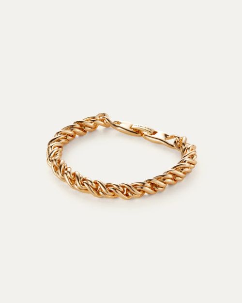 Gold thick twisty braided chain bracelet with the clasp closed